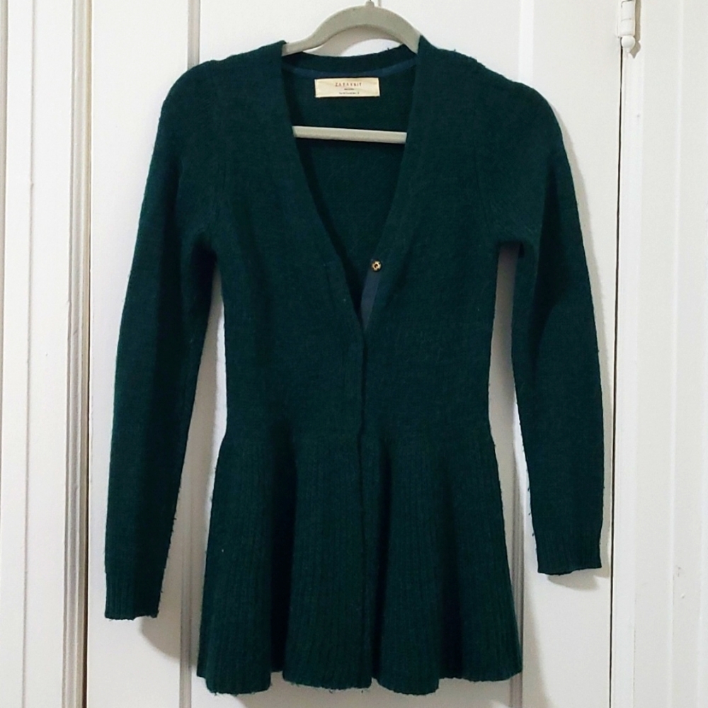 Zara Green Knit Cardigan - Peplum